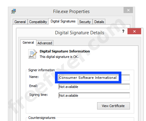 Screenshot of the Consumer Software International certificate
